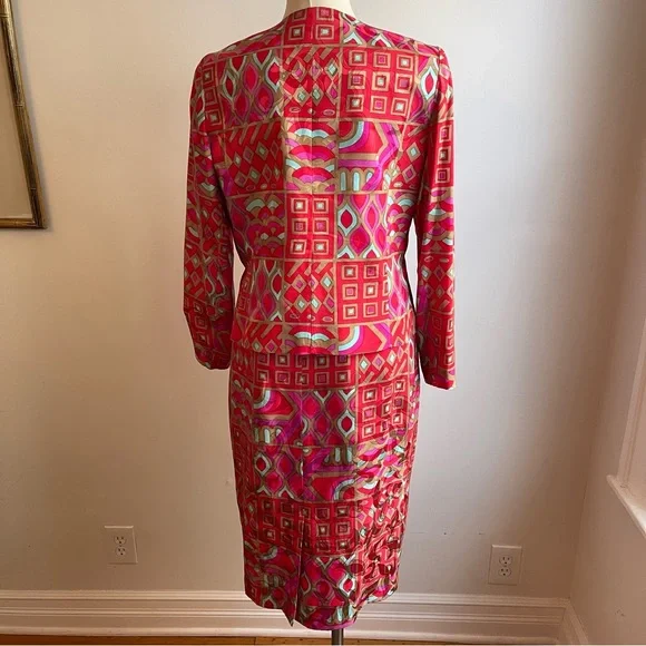 Vintage Anne Crimmins UMI Collection 100% Silk Geometric Skirt Set Suit Jacket 8 - Picture 14 of 15